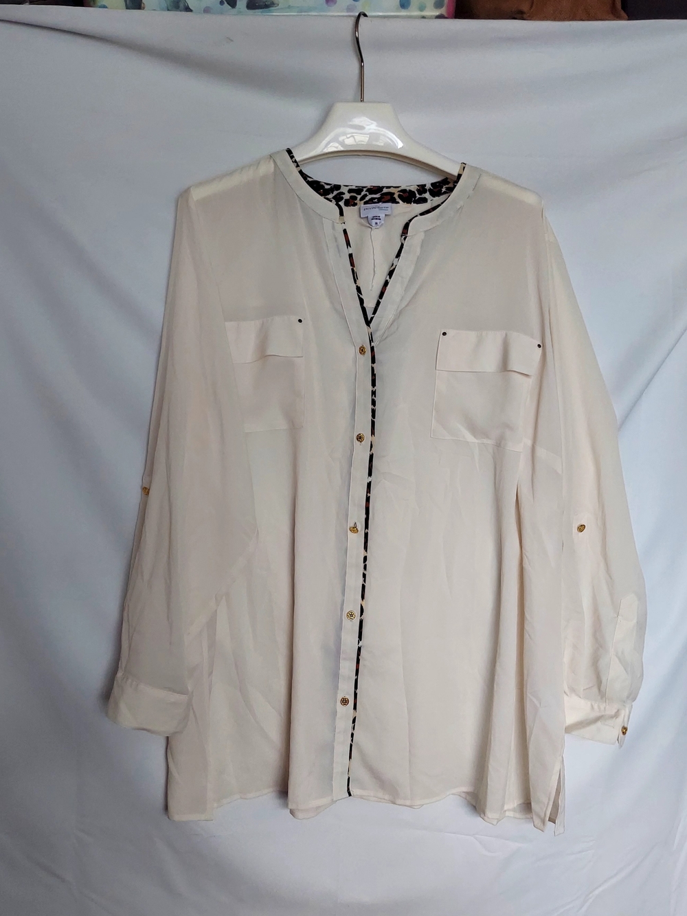 Jaclyn Smith Cream Blouse with Leopard Accent